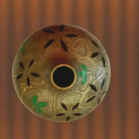 Vintage Cloisonné Vase Brass Floral 7" x 6 - Picture 3 of 4